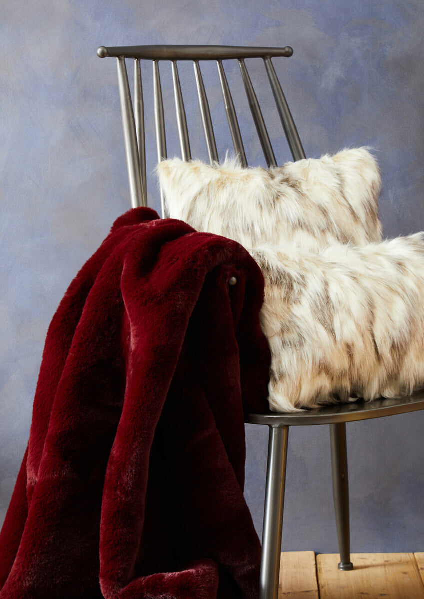 Orsina Lamina Natural Faux Fur Rectangular Cushion | Feather Filled