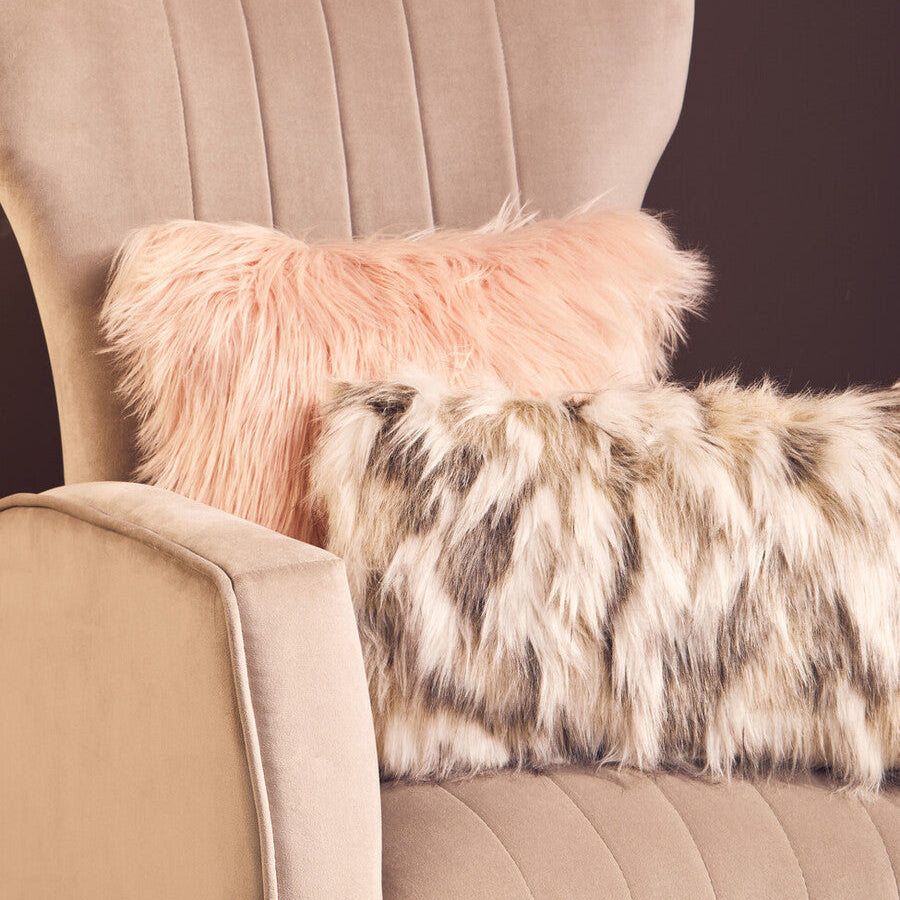 Orsina Lamina Natural Faux Fur Rectangular Cushion | Feather Filled