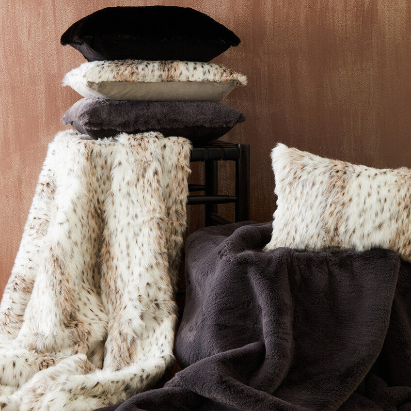 Orsina Lamina Animal Print Faux Fur Square Cushion with Feather Pad