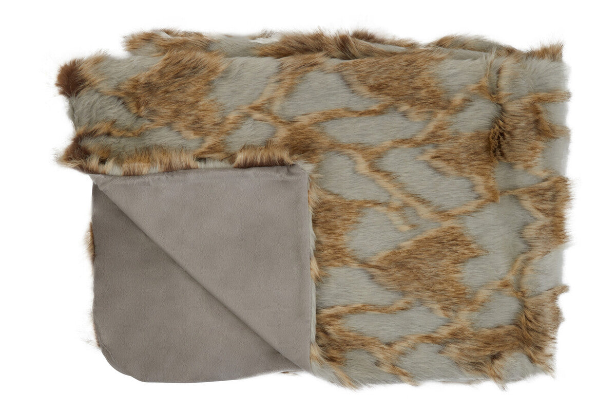 Orsina Bosie Lamina Faux Fur Throw – Grey and Natural Plush Blanket