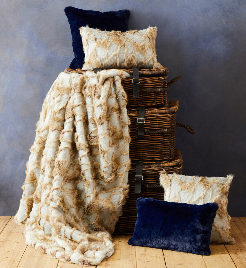 Orsina Bosie Lamina Faux Fur Throw – Grey and Natural Plush Blanket