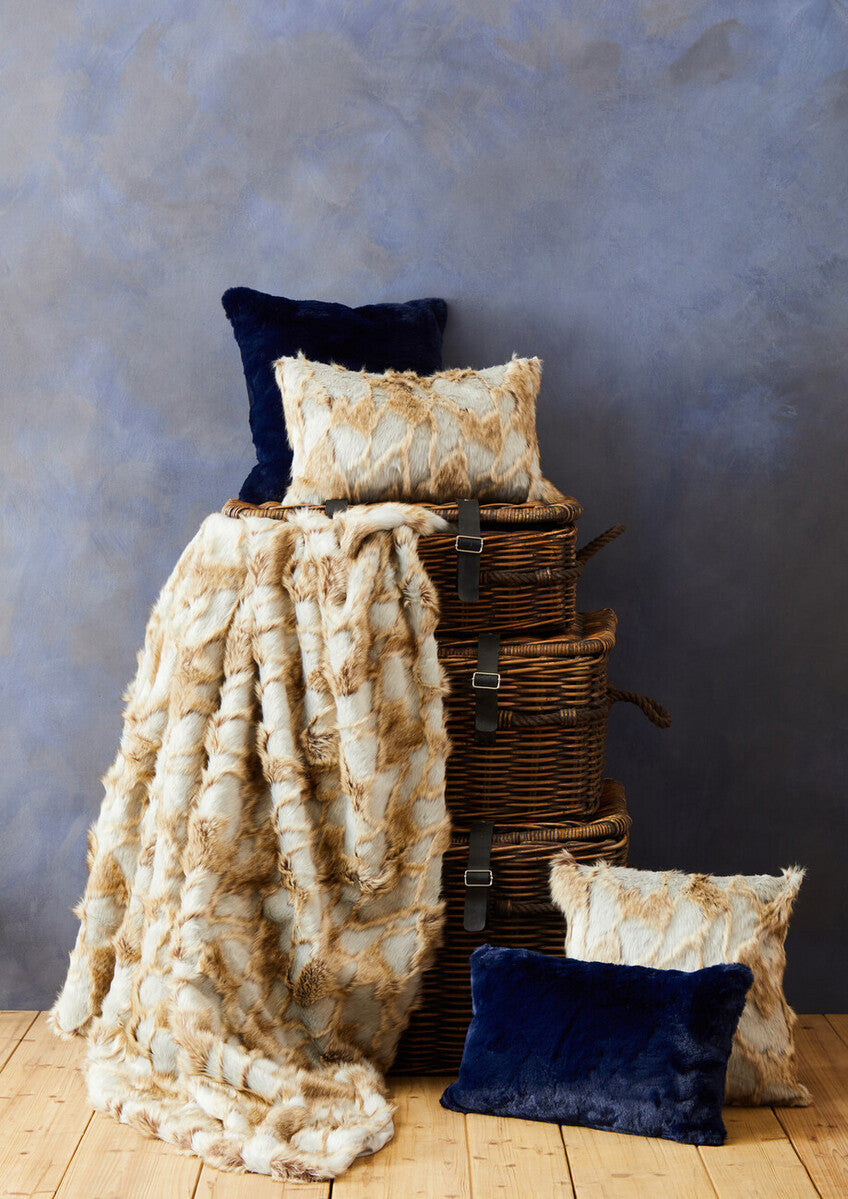 Orsina Bosie Lamina Faux Fur Throw – Grey and Natural Plush Blanket