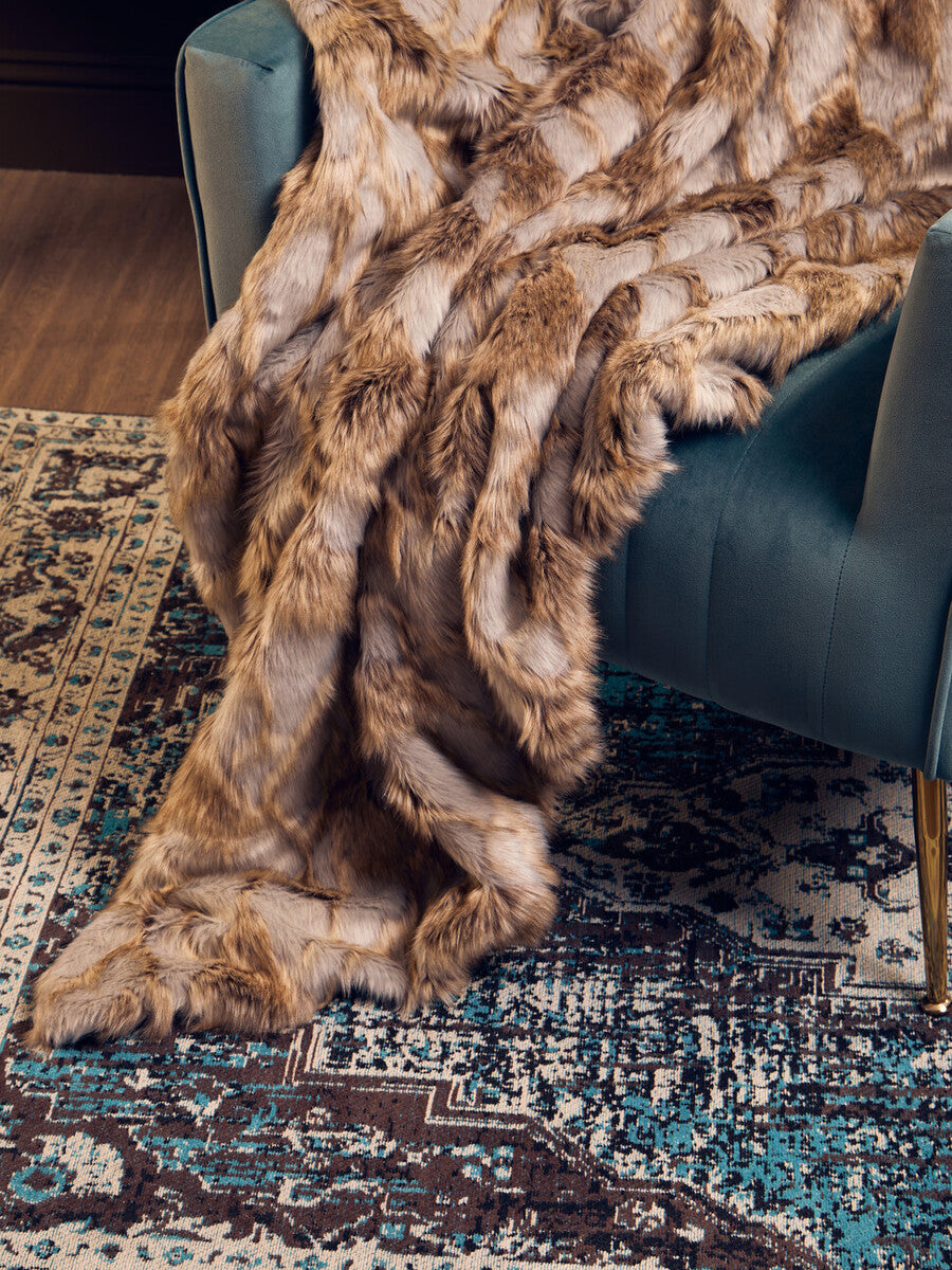Orsina Bosie Lamina Faux Fur Throw – Grey and Natural Plush Blanket