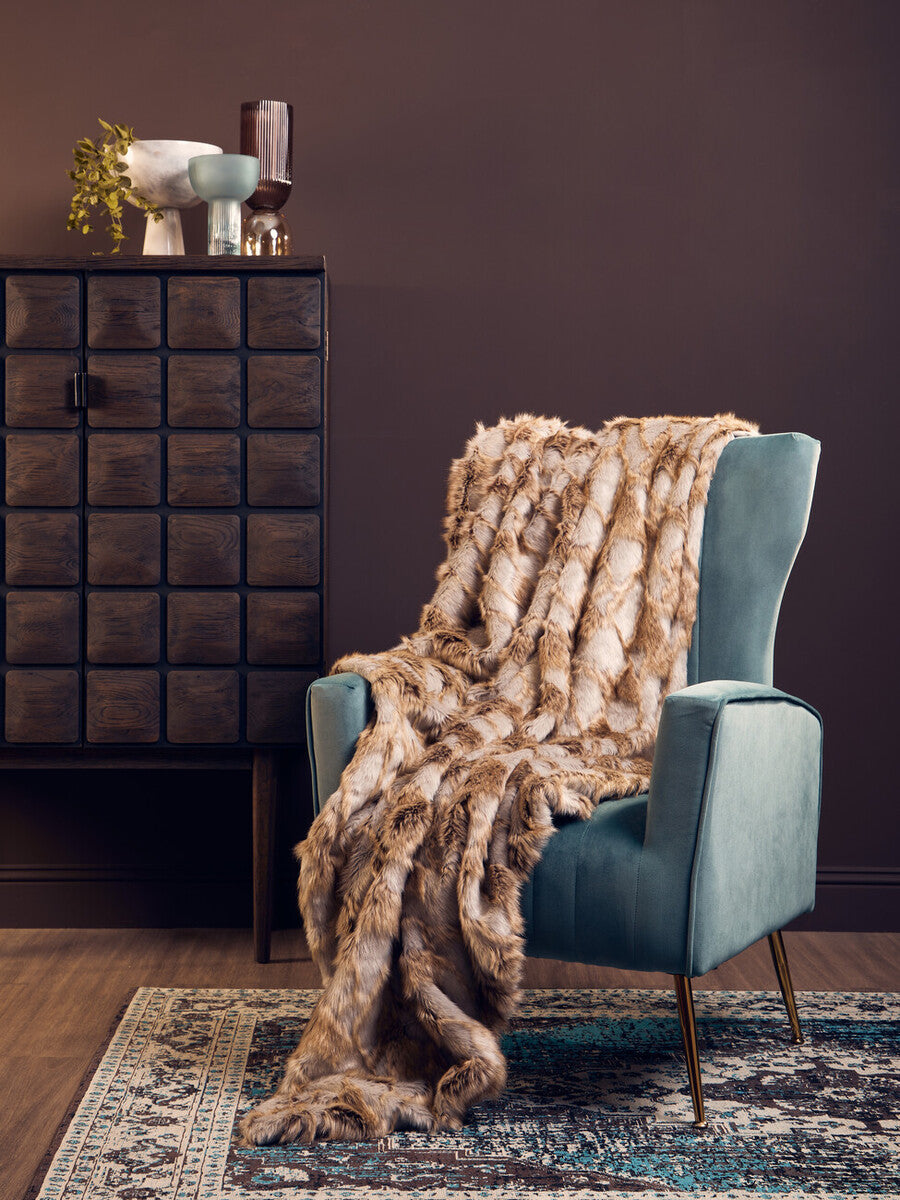 Orsina Bosie Lamina Faux Fur Throw – Grey and Natural Plush Blanket