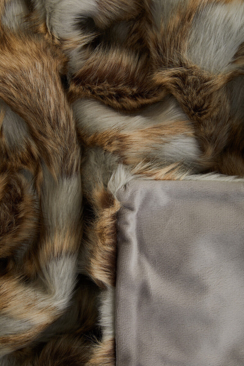 Orsina Bosie Lamina Faux Fur Throw – Grey and Natural Plush Blanket