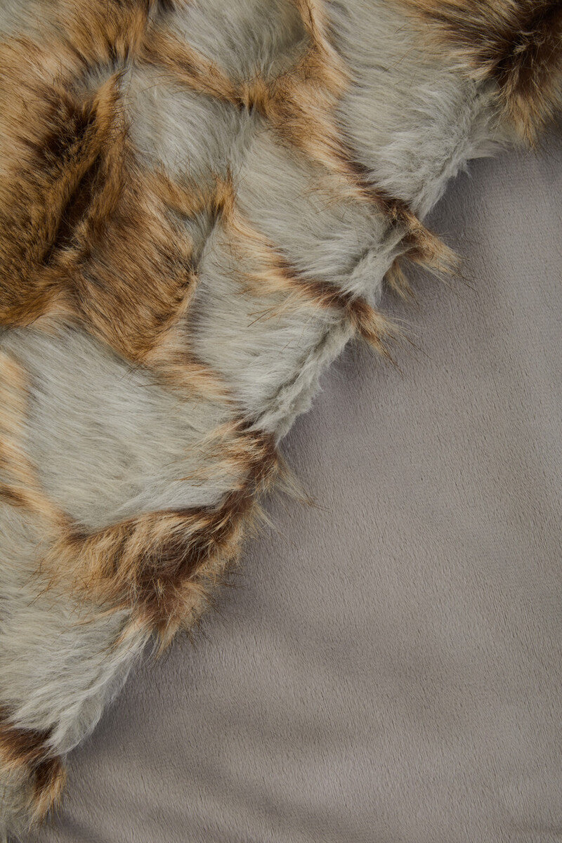 Orsina Bosie Lamina Faux Fur Throw – Grey and Natural Plush Blanket