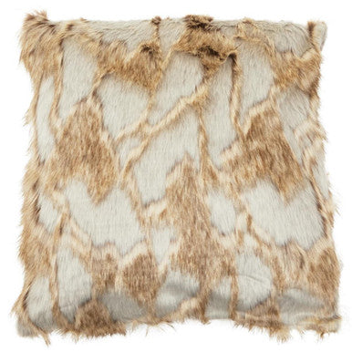 Orsina Lamina Grey and Natural Faux Fur Square Cushion | Feather Filled