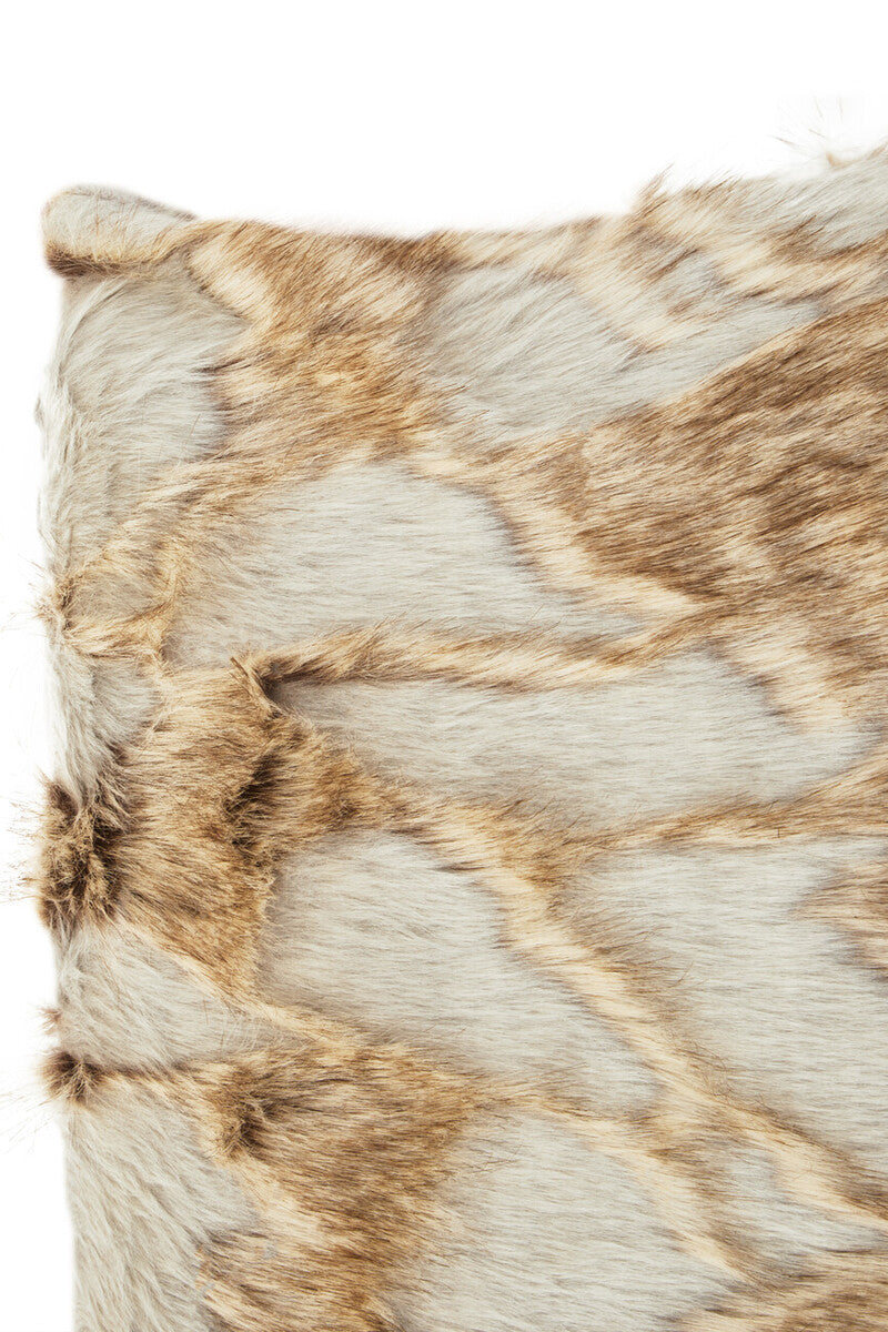 Orsina Lamina Grey and Natural Faux Fur Square Cushion | Feather Filled