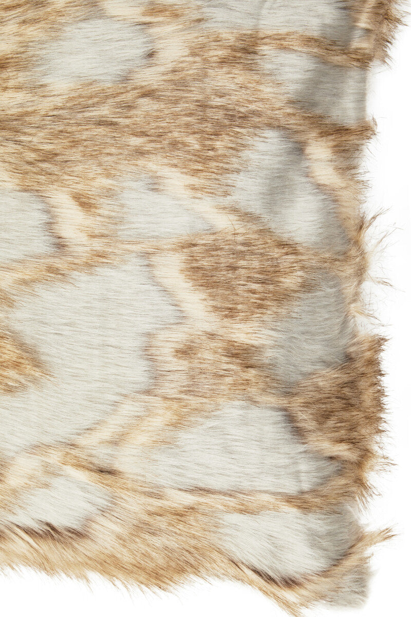 Orsina Lamina Grey and Natural Faux Fur Square Cushion | Feather Filled