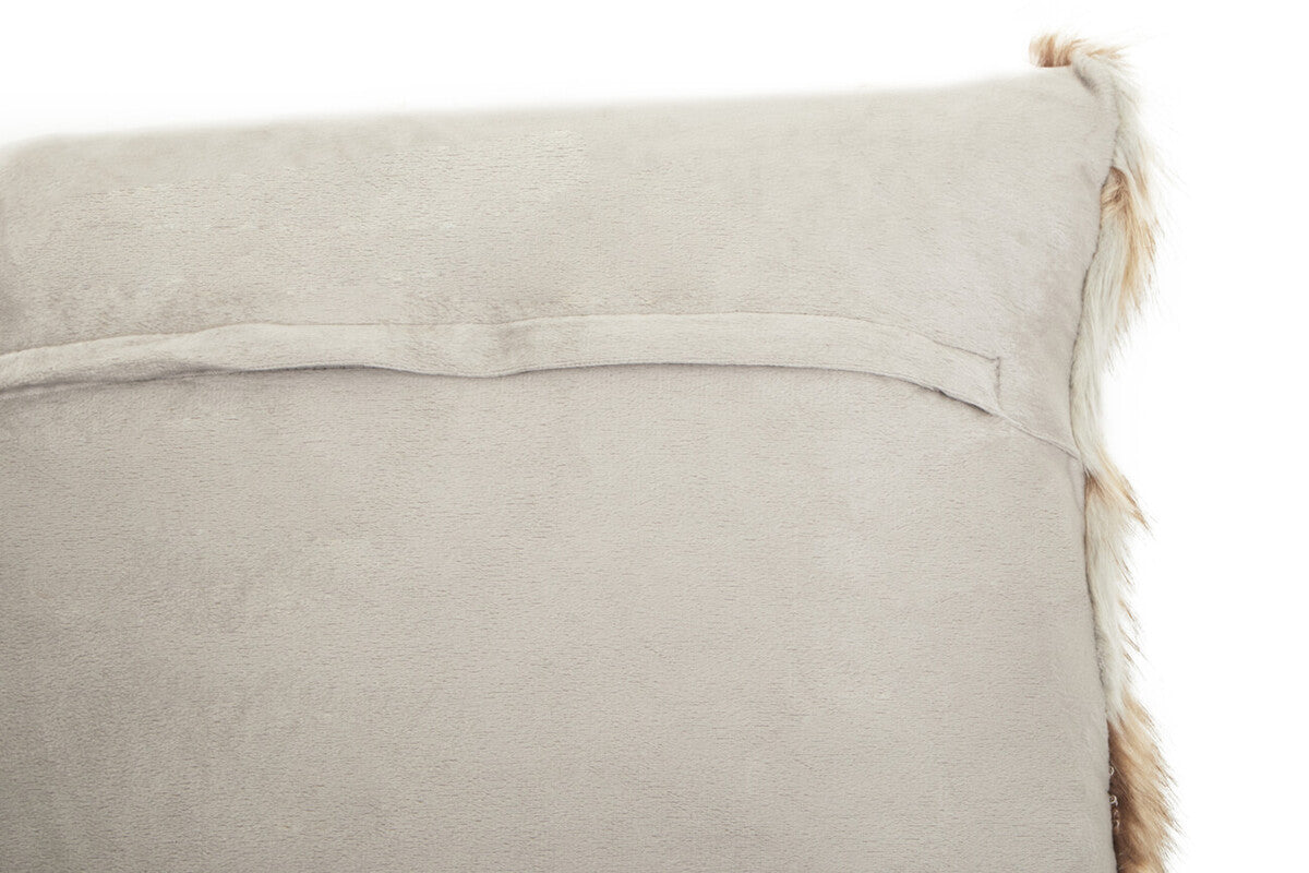 Orsina Lamina Grey and Natural Faux Fur Square Cushion | Feather Filled