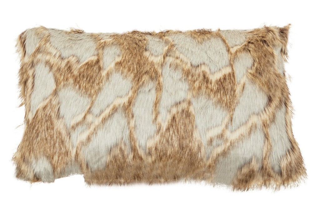 Orsina Lamina Grey and Natural Faux Fur Cushion – Textured Throw Pillow