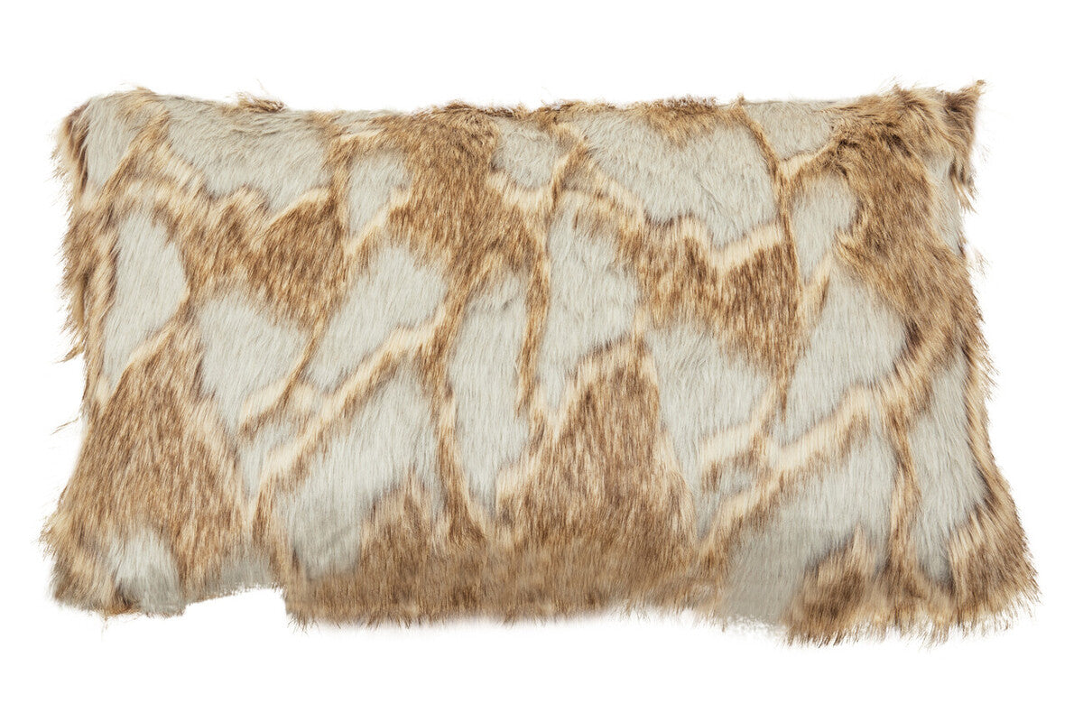 Orsina Lamina Grey and Natural Faux Fur Cushion – Textured Throw Pillow