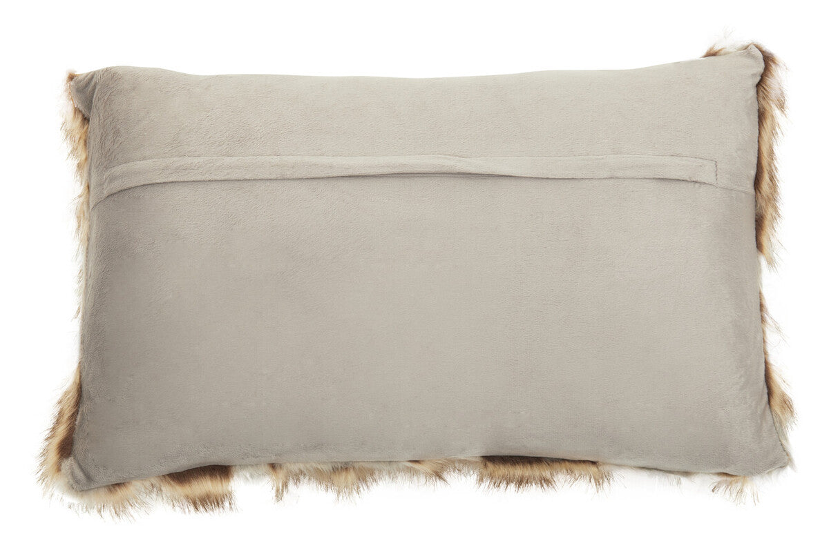 Orsina Lamina Grey and Natural Faux Fur Cushion – Textured Throw Pillow