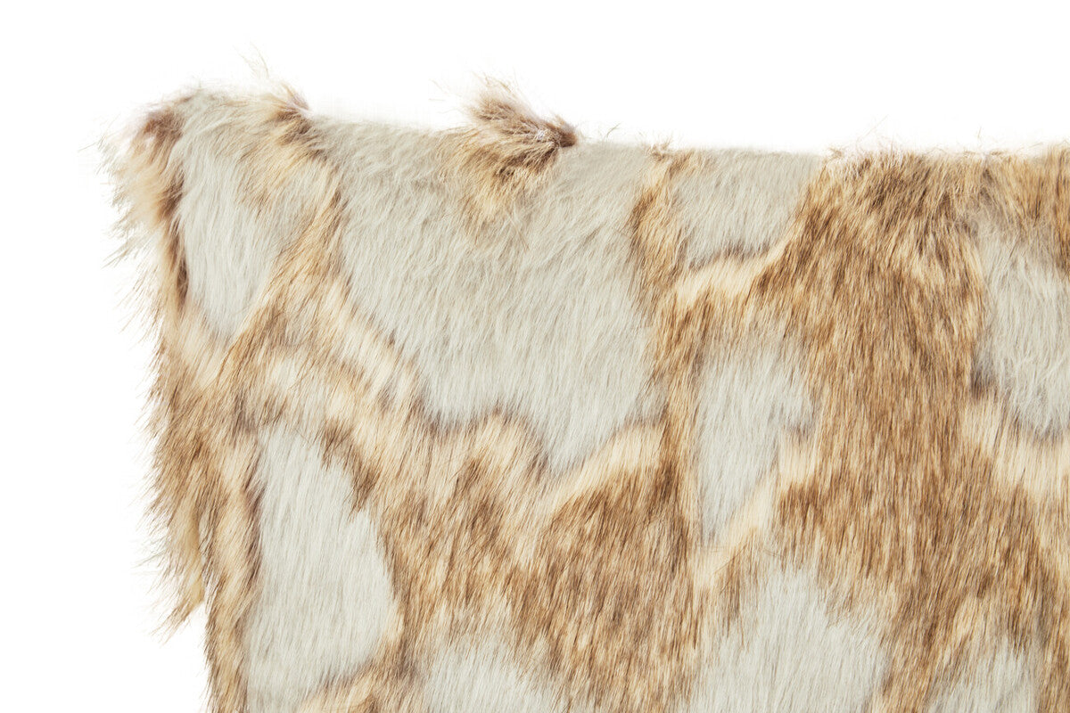 Orsina Lamina Grey and Natural Faux Fur Cushion – Textured Throw Pillow