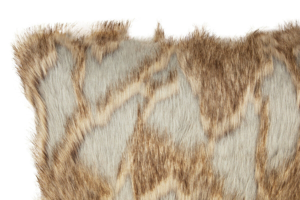 Orsina Lamina Grey and Natural Faux Fur Cushion – Textured Throw Pillow