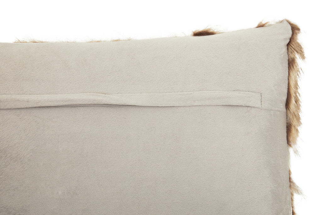Orsina Lamina Grey and Natural Faux Fur Cushion – Textured Throw Pillow