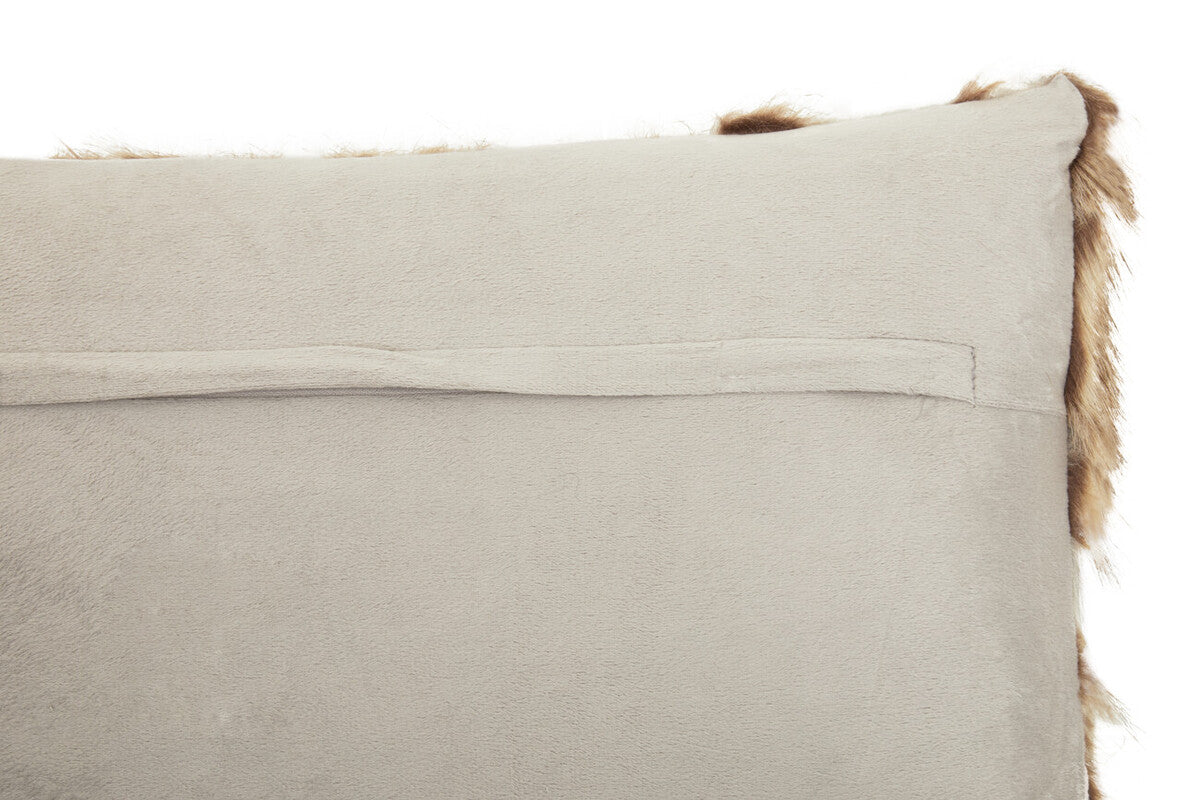 Orsina Lamina Grey and Natural Faux Fur Cushion – Textured Throw Pillow