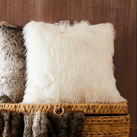 Orsina Lamina Cream Square Faux Fur Cushion with Feather Inner