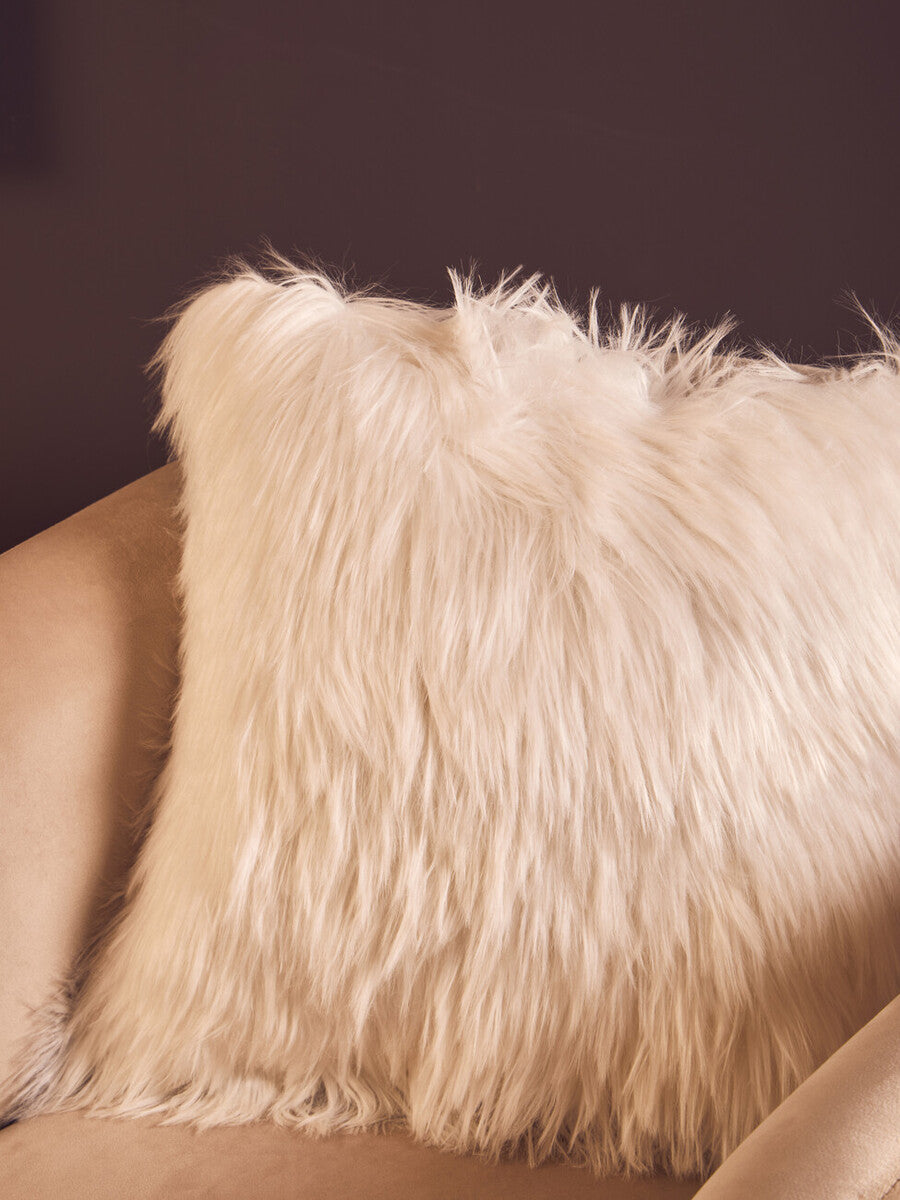 Orsina Lamina Cream Square Faux Fur Cushion with Feather Inner