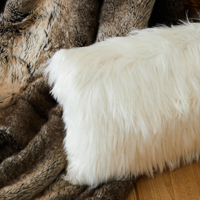 Orsina Lamina Cream Faux Fur Cushion – Plush Decorative Pillow