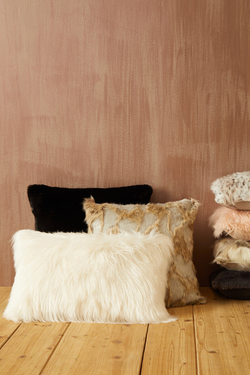 Orsina Lamina Cream Faux Fur Cushion – Plush Decorative Pillow