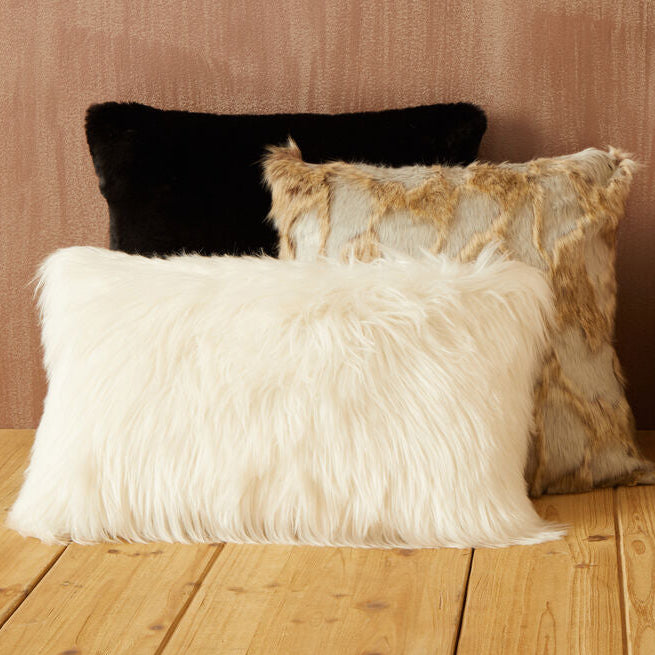 Orsina Lamina Cream Faux Fur Cushion – Plush Decorative Pillow
