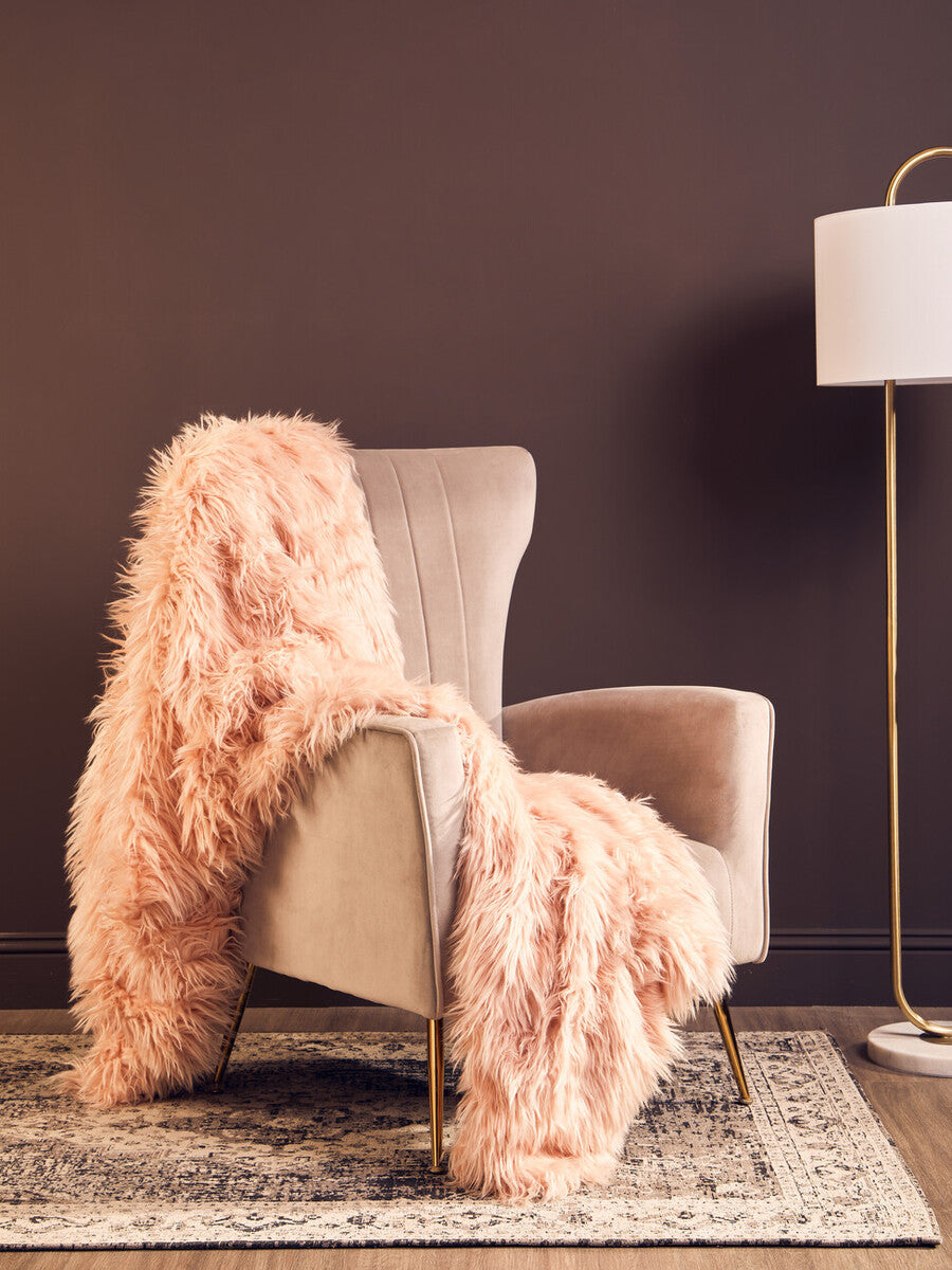 Orsina Lamina Pink Throw – Plush Faux Fur Soft Blanket for Home Decor