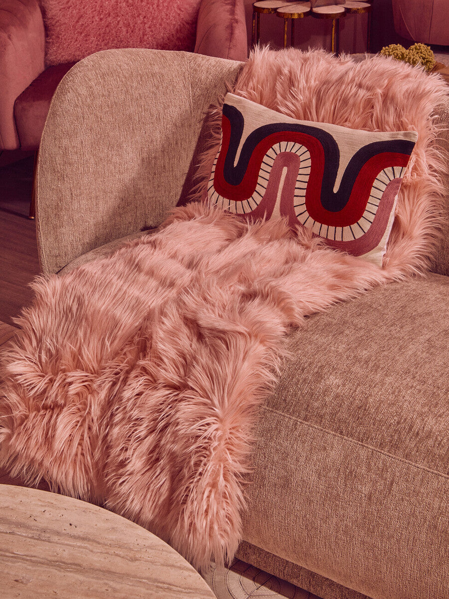 Orsina Lamina Pink Throw – Plush Faux Fur Soft Blanket for Home Decor