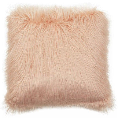 Orsina Mongolian Faux Fur Square Cushion – Plush Blush Pink Pillow