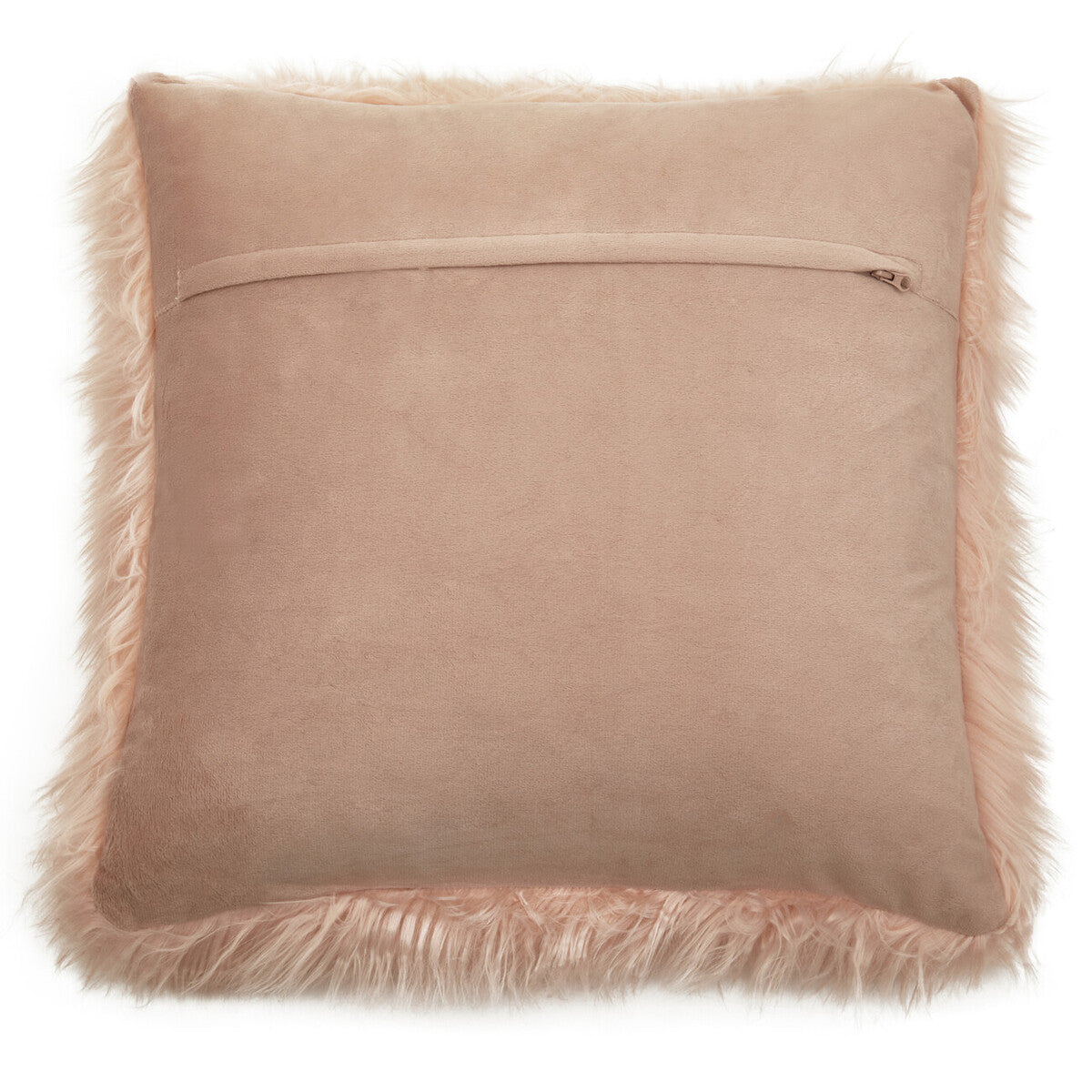 Orsina Mongolian Faux Fur Square Cushion – Plush Blush Pink Pillow