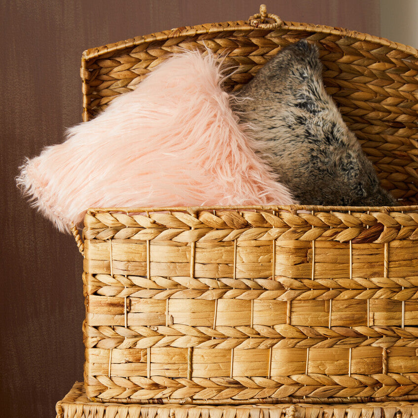 Orsina Mongolian Faux Fur Square Cushion – Plush Blush Pink Pillow