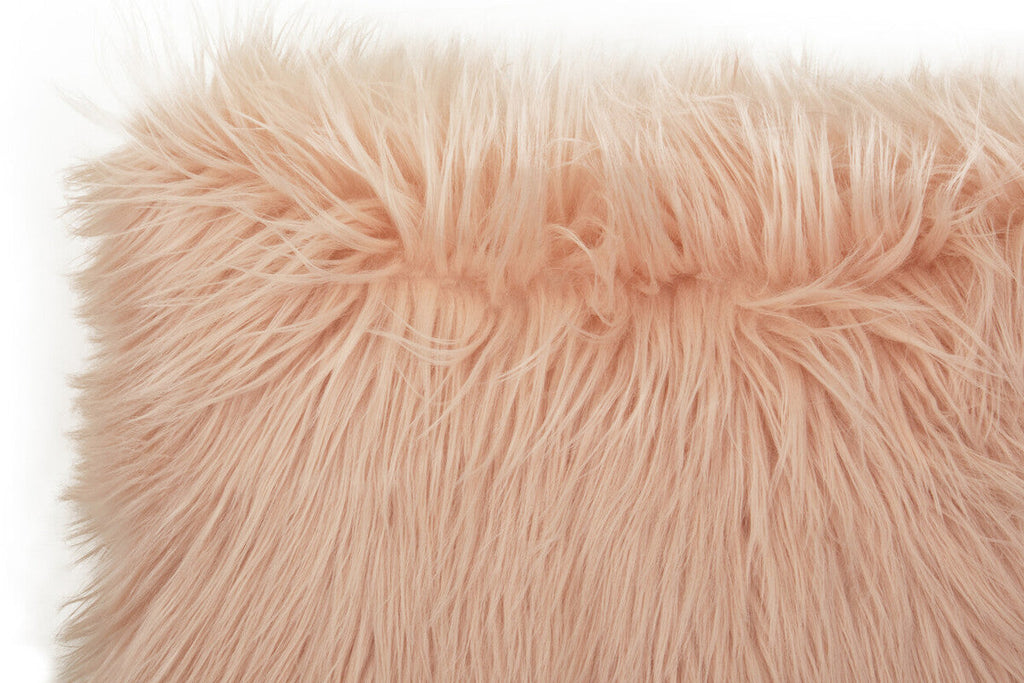 Orsina Mongolian Faux Fur Square Cushion – Plush Blush Pink Pillow