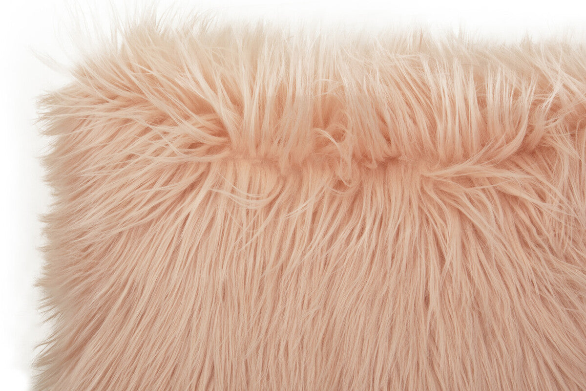 Orsina Mongolian Faux Fur Square Cushion – Plush Blush Pink Pillow