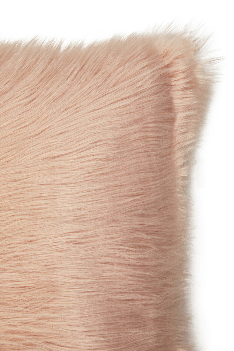Orsina Mongolian Faux Fur Square Cushion – Plush Blush Pink Pillow