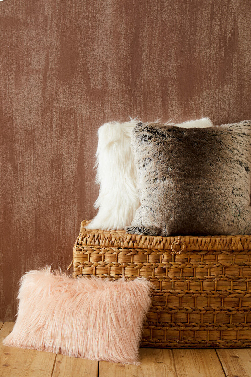 Orsina Pink Mongolian Faux Fur Rectangular Cushion | Plush Pillow