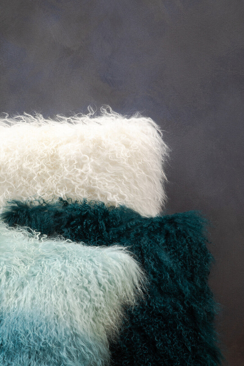 Orsina White Mongolian Fur Square Cushion – Genuine Lamb Fur Pillow