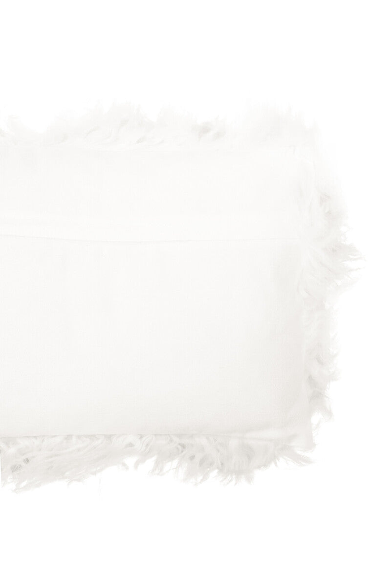Orsina White Mongolian Fur Rectangular Cushion – Real Lamb Fur Pillow