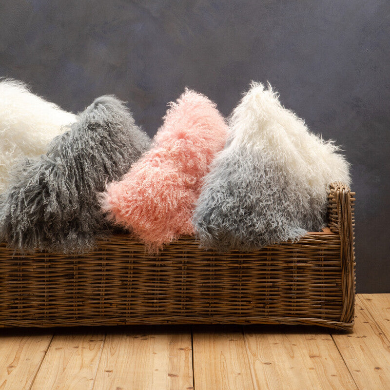 Orsina Bosie Grey Mongolian Fur Square Cushion | Genuine Lamb Fur