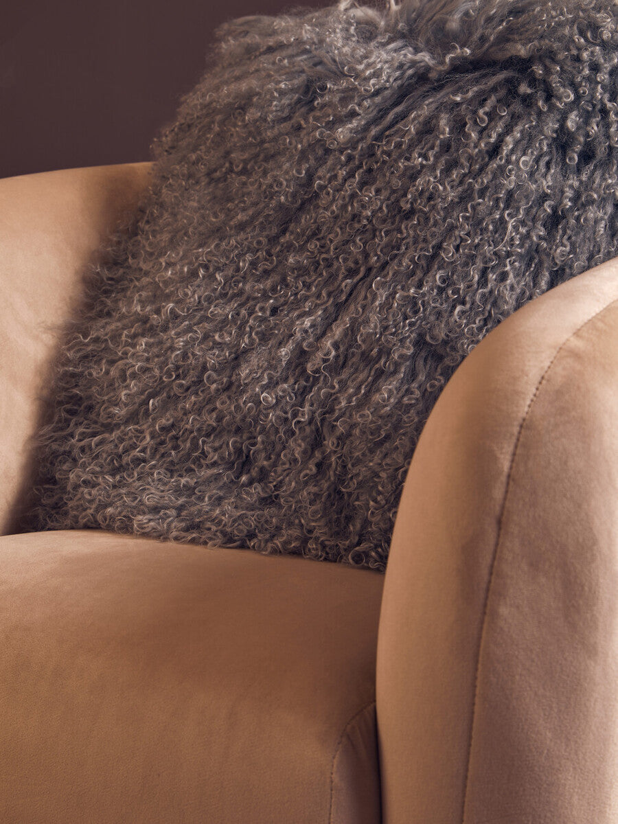 Orsina Bosie Grey Mongolian Fur Square Cushion | Genuine Lamb Fur