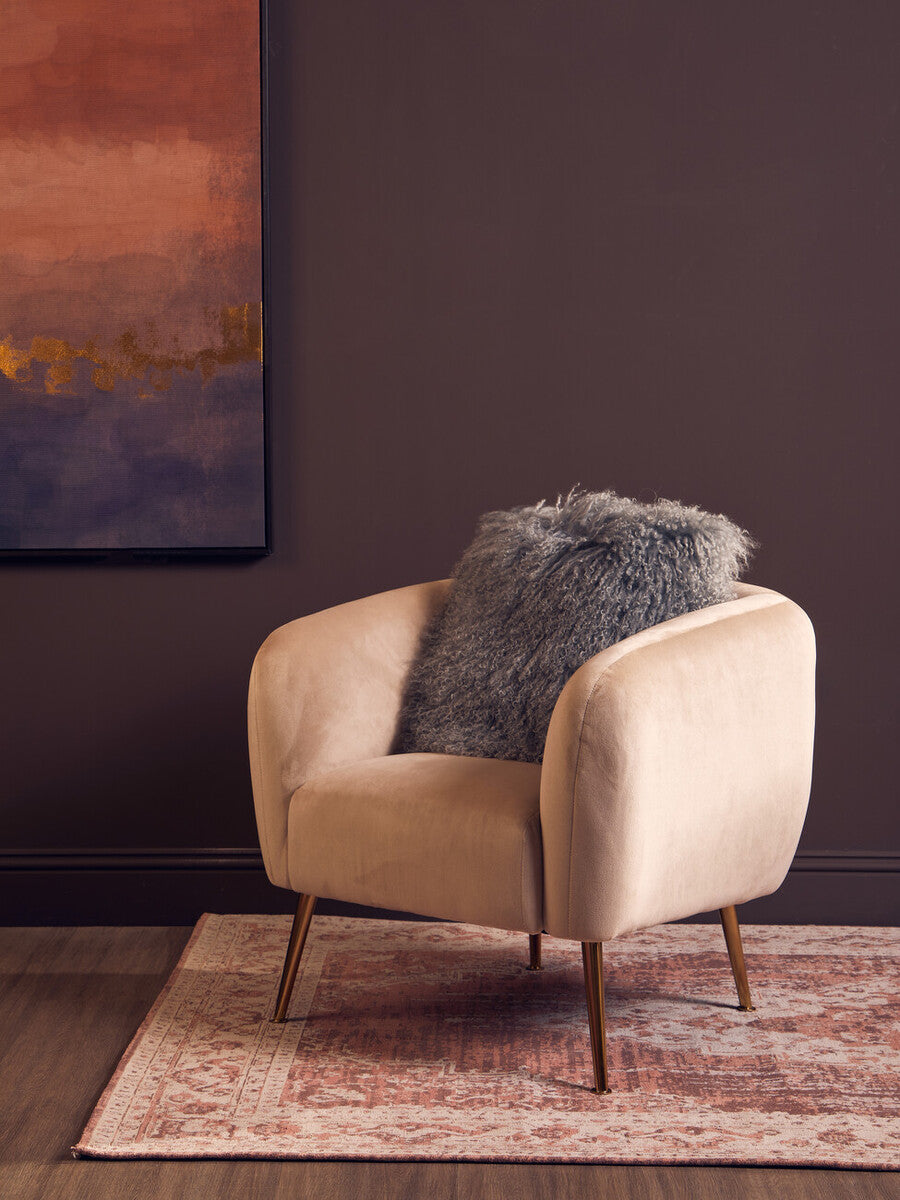 Orsina Bosie Grey Mongolian Fur Square Cushion | Genuine Lamb Fur