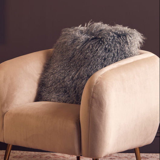Orsina Bosie Grey Mongolian Fur Square Cushion | Genuine Lamb Fur