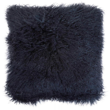 Orsina Mongolian Fur Square Cushion – Black Real Lamb Fur Pillow