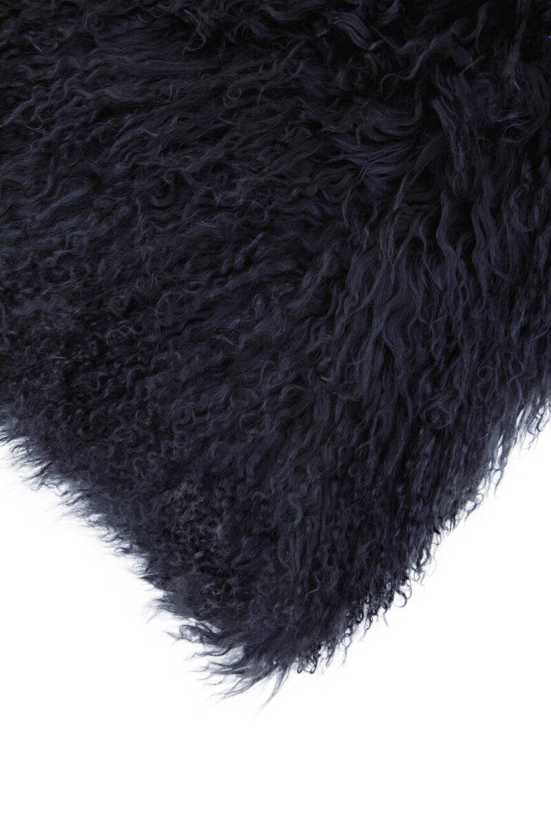 Orsina Mongolian Fur Square Cushion – Black Real Lamb Fur Pillow