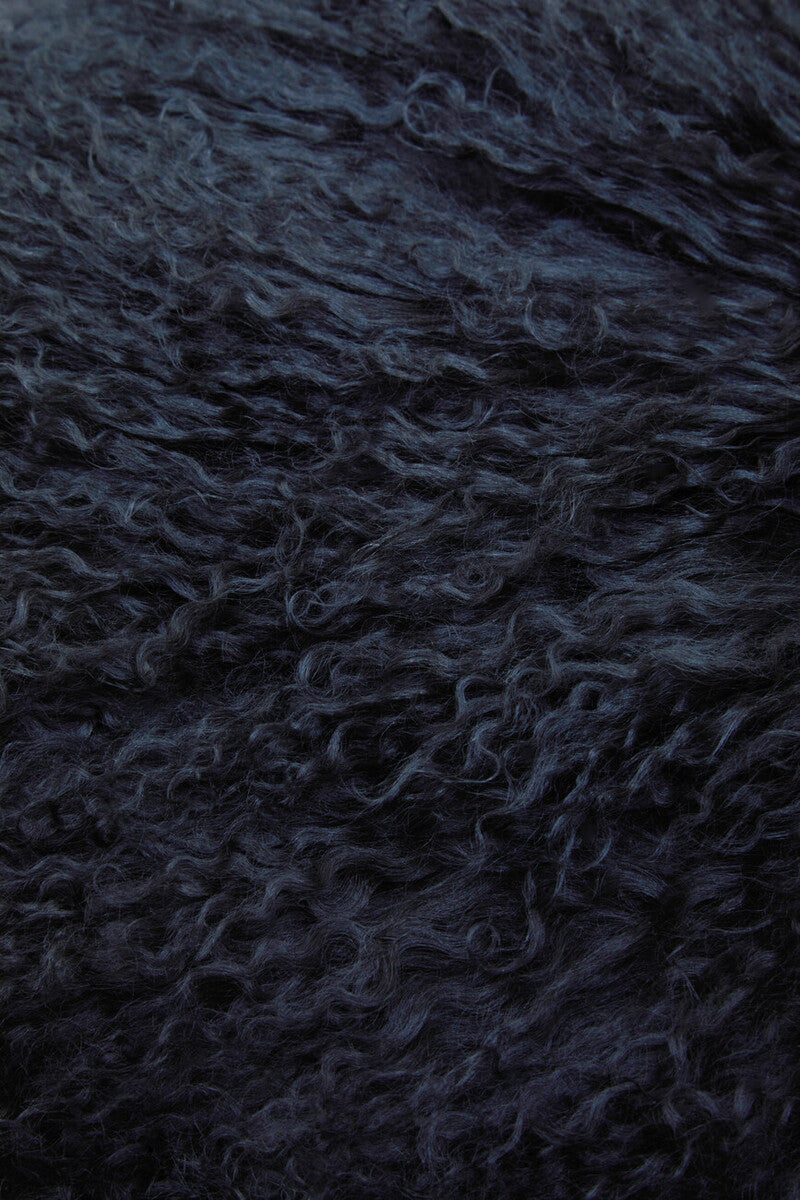 Orsina Mongolian Fur Square Cushion – Black Real Lamb Fur Pillow