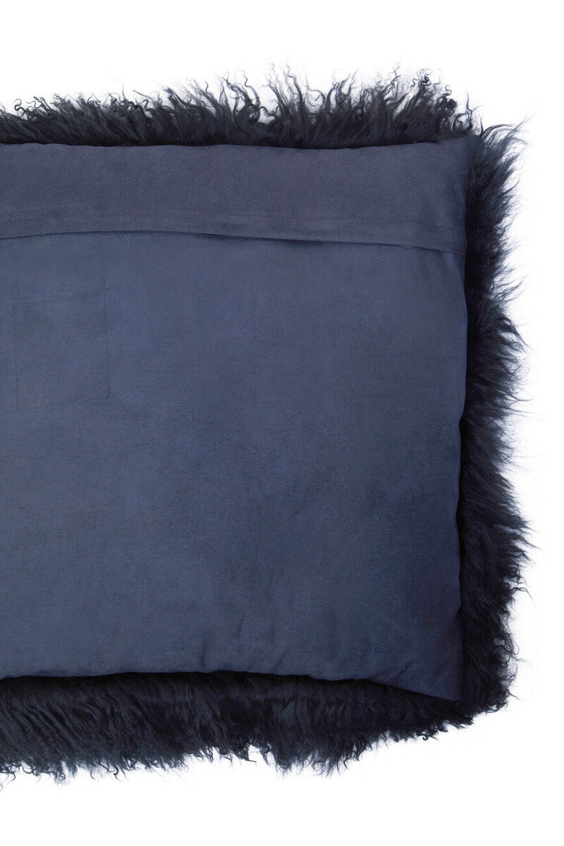 Orsina Mongolian Fur Square Cushion – Black Real Lamb Fur Pillow