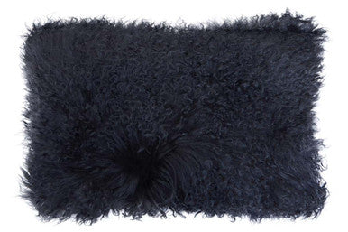 Orsina Black Mongolian Fur Rectangular Lumbar Cushion – Genuine Lamb Fur