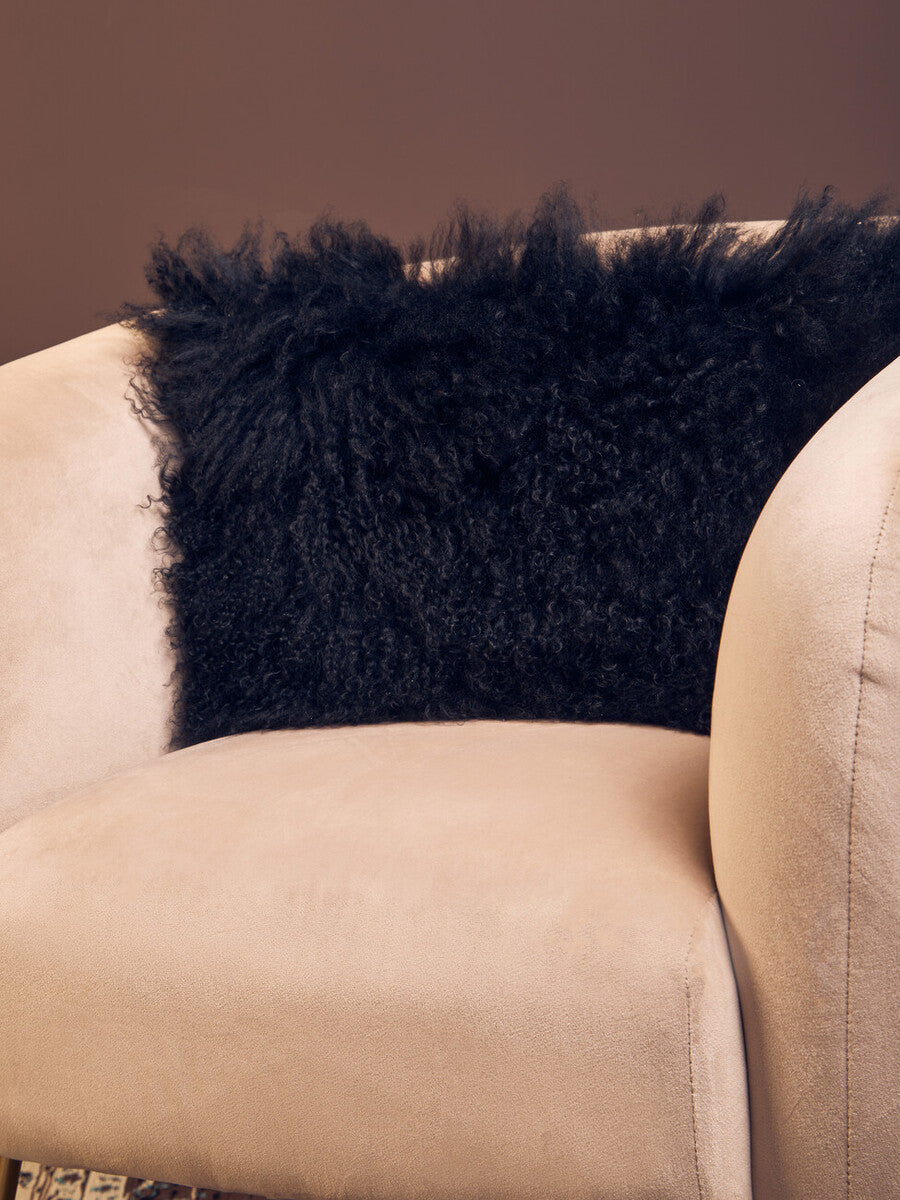 Orsina Black Mongolian Fur Rectangular Lumbar Cushion – Genuine Lamb Fur