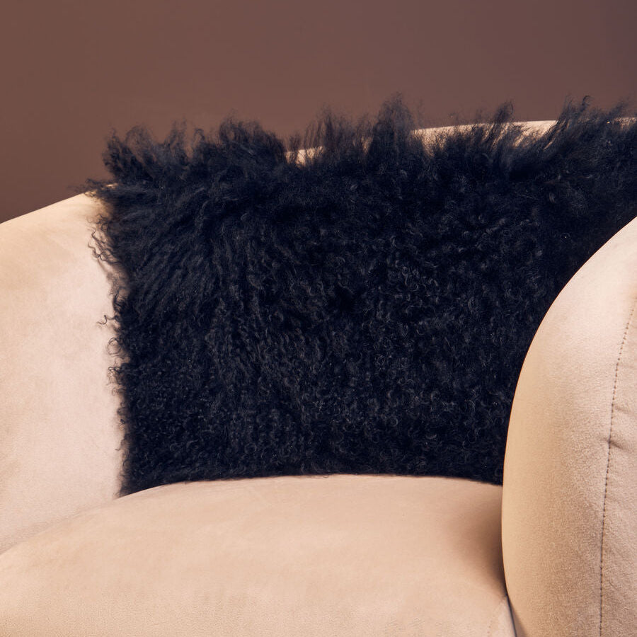 Orsina Black Mongolian Fur Rectangular Lumbar Cushion – Genuine Lamb Fur