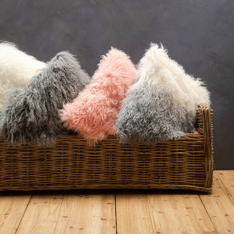 Orsina Pink Mongolian Lamb Fur Square Cushion – Real Fur Throw Pillow