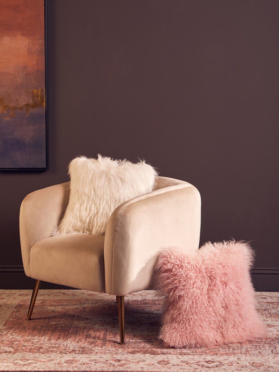 Orsina Pink Mongolian Lamb Fur Square Cushion – Real Fur Throw Pillow